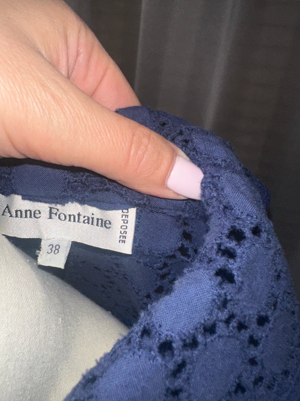 Anne Fontaine Navy Eyelet Lace Blouse